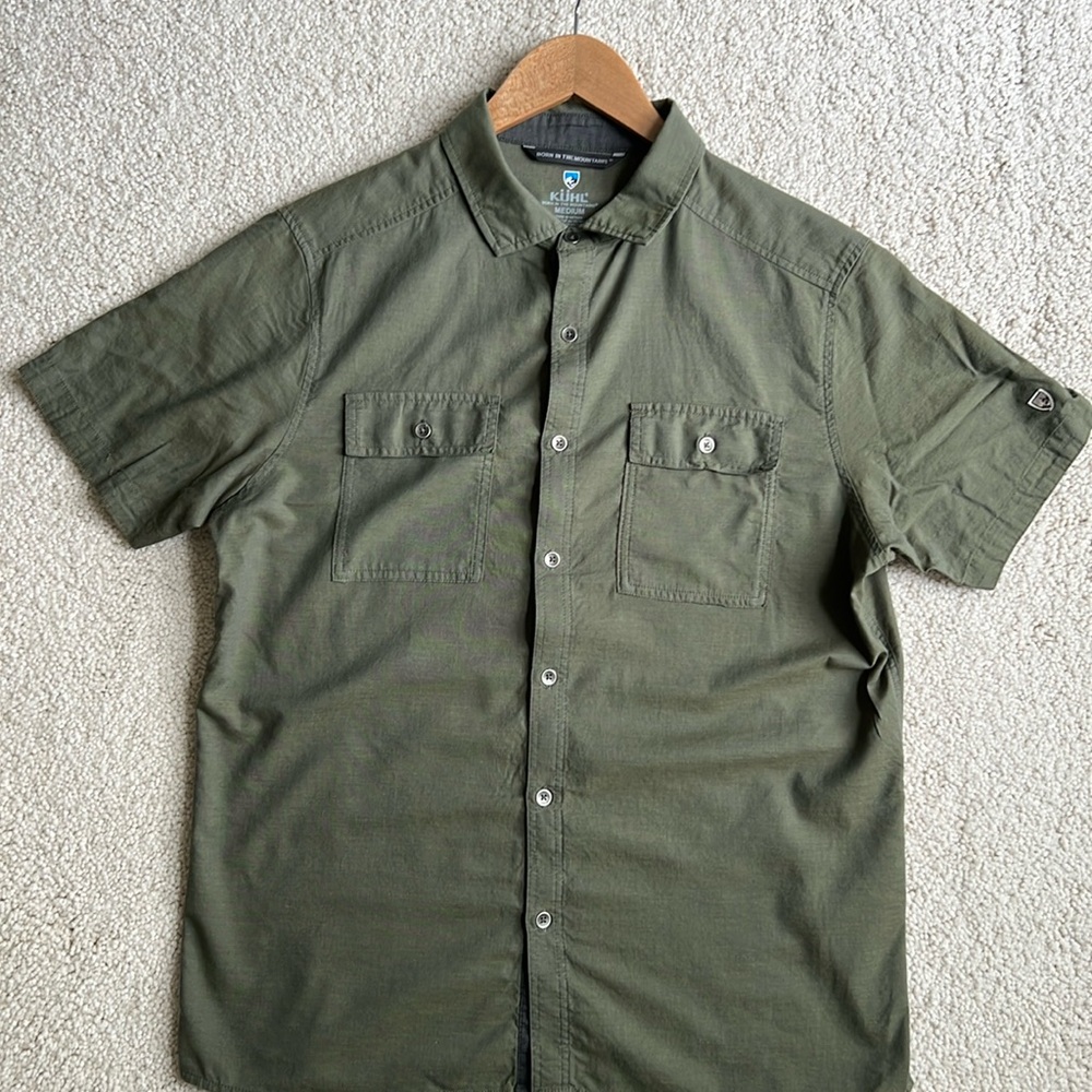 Mens Kuhl “Thrive” Short Sleeve Button Down Shirt - Size M - Olive Green